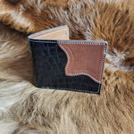 Bi-Fold Wallet (Patent Gator Belly Print/Brown accent)