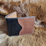 Bi-Fold Wallet w/ front slot (Patent Gator Belly Print w/ brown)