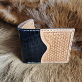 Bi-Fold Wallet w/ front slot (Patent Gator Belly Print w/ basket weave)