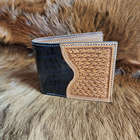 Bi-Fold Wallet w/ front slot (Patent Gator Belly Print w/ tri-weave)