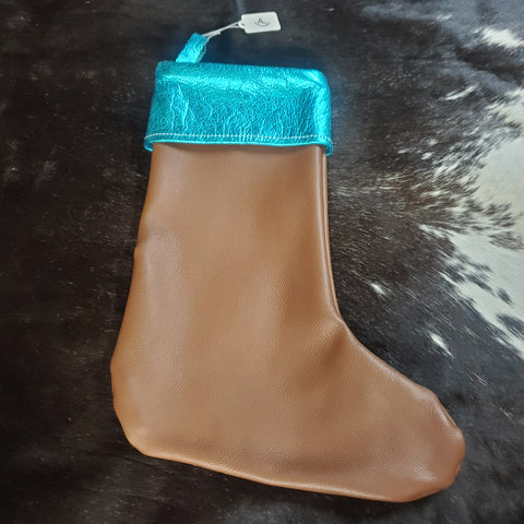 Brown and Metallic Turquoise Stocking